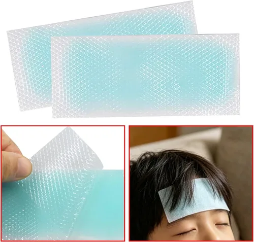 Vista 5 de 20 parches de gel refrescante para la fiebre, tiras refrescantes para la frente alivian el dolor de cabeza, dolor de muelas, somnolencia, fatiga