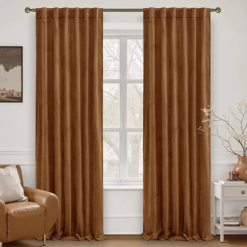 Vista 20 de LAMIT - Paneles de terciopelo beige para sala de estar de 72 pulgadas de largo, elegantes cortinas aisladas térmicamente e insonorizadas