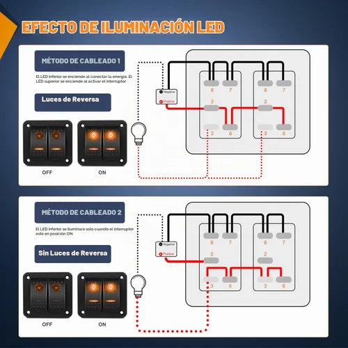 Vista 3 de Nilight Panel de Interruptores Basculantes de 2 Posiciones con Luz LED Naranja, 5 Pines On/Off, Interruptores Basculantes de Aluminio Precableados