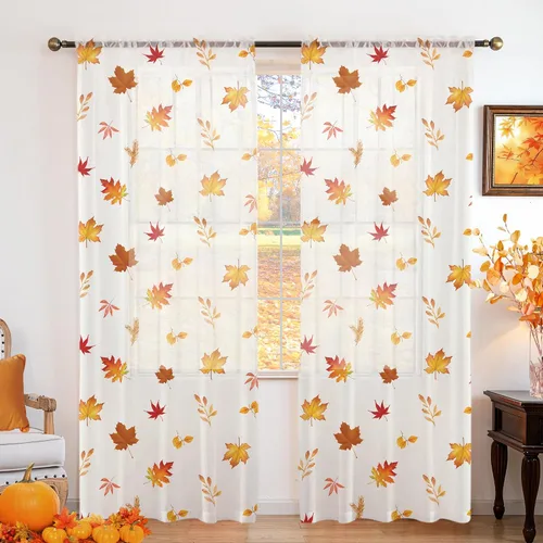 Vista 25 de youleyar Cortinas traslúcidas florales para sala de estar, 2 paneles de 54 pulgadas de largo, cortinas semitransparentes blancas con estampado