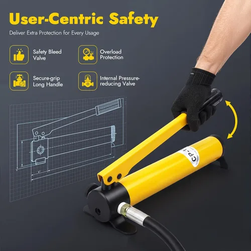 Vista 6 de Bomba de mano hidráulica 10T 10000Psi Tipo Separado Kit de bomba hidráulica manual de Ram con mango antideslizante Bolas de acero y anillo