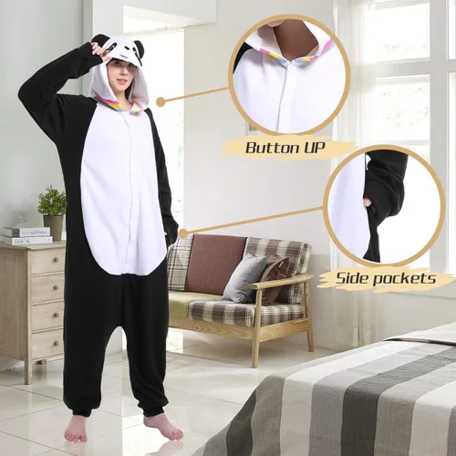 Vista 4 de Pijama de una pieza de panda para adultos, disfraz de Halloween, disfraz de Navidad, ropa de descanso