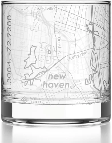 Vista 138 de Well Told Vaso de rocas grabado con mapa de Akron, Ohio, cristalería estilo antiguo (325ml, transparente) Vaso de bourbon grabado, regalos