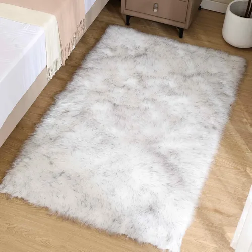 Vista 80 de Goolela Alfombra esponjosa de piel sintética para dormitorio, color marrón claro beige, 2 x 3 pies, alfombra de piel de oveja peluda y difusa