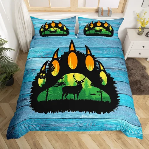 Vista 11 de Juego de funda de edredón de oso para niños, juego de ropa de cama de animales salvajes para niños, naturaleza, vida silvestre, oso, pájaro, juego