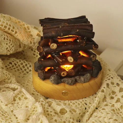 Vista 8 de Farol de chimenea pequeño y acogedor tradicional realista con efecto de llama de leña, luz LED, estilo carbón, lámpara de mesa