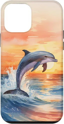 Vista 16 de Dolphin Jumping Sunset Over Ocean Watercolor Art Case for iPhone 17