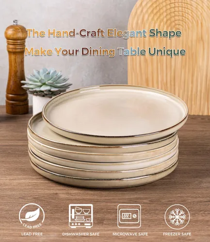 Vista 9 de Juego de platos de cerámica AmorArc, juego de 6, platos de 8.5 pulgadas de esmalte reactivo de gres, platos para postre, ensalada, aperitivo, cena