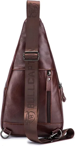Vista 3 de Hebetag Bolso bandolera de cuero casual para hombres y mujeres, #01marrón, Tamaño único, Bolso bandolera de cuero de moda para hombre