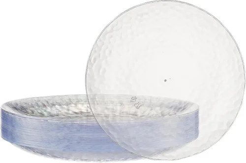 Vista 22 de PLASTICPRO Paquete de 30 platos de plástico martillado, platos de plástico desechables pesados, elegantes platos de fiesta transparentes martillados