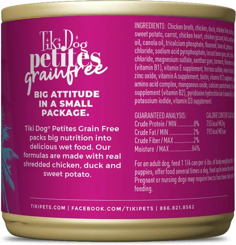 Vista 3 de Tiki Dog Aloha Petites - Comida húmeda para perros, alimentos integrales, pollo y pato, lata de 9 onzas