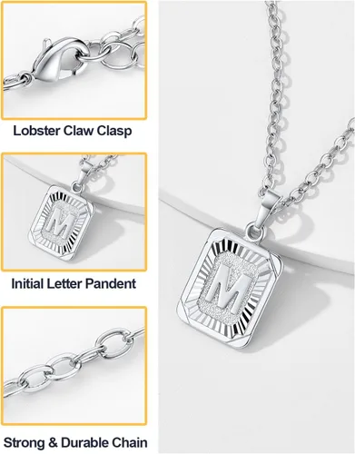 Vista 5 de U7 Collar con monograma A-Z 26 letras colgantes chapado en oro de 18 quilates, chapado en platino, collares cuadrados con inicial mayúscula