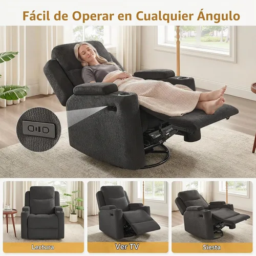 Vista 3 de Silla mecedora Power Nursery Glider, cómoda chenilla gris Gris oscuro