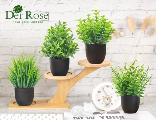 Vista 4 de Der Rose Plantas falsas, 4 paquetes de plantas artificiales, pequeñas plantas falsas, accesorios de baño negros para Halloween, baño, hogar, cocina