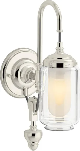 Vista 6 de KOHLER Artifacts - Lámpara de tocador de baño, aplique de pared, solo luz descendente, certificación UL, 1 luz, ajustable, bronce cepillado vibrante