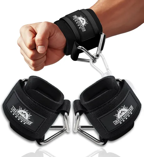Vista 17 de Puños ajustables para muñeca de neopreno con correas acolchadas para equipos de entrenamiento de fuerza con máquinas de cable