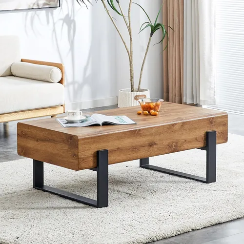 Vista 11 de Mesa de Centro Rectangular de 47.24", Mesa de Centro de Madera con Tablero de 7.8" de Grosor, Patas de Metal, Esquinas Redondeadas para Sala
