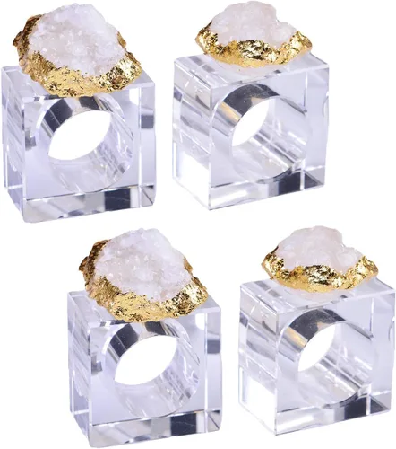 Vista 8 de AMOYSTONE Servilleteros de cristal natural con forma de citrino cuadrado, juego de 4 servilleteros con base decorativa de vidrio, irregular, 2.5