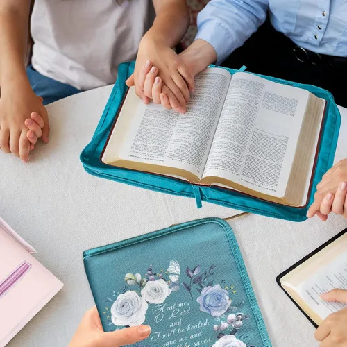 Vista 7 de DEHITE Funda para la Biblia para mujer, bolsas de transporte de la Biblia, tamaños medianos y grandes, ranuras para bolígrafos, tela de primera
