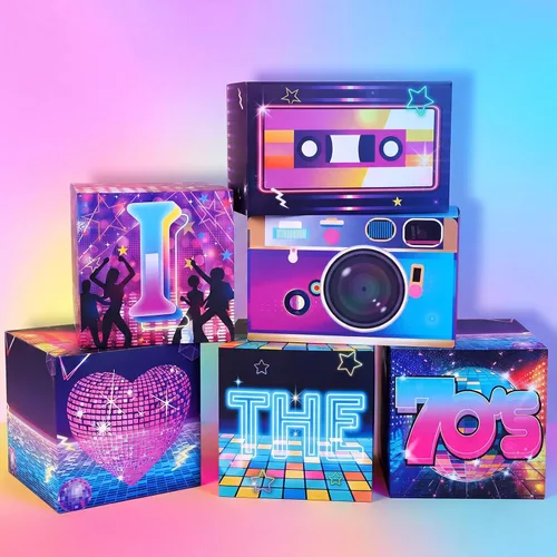Vista 8 de Amyhill 6 piezas de decoraciones grandes de fiesta de los años 50, juego de recuerdos de hip hop, cajas de fiesta de papel, decoración temática