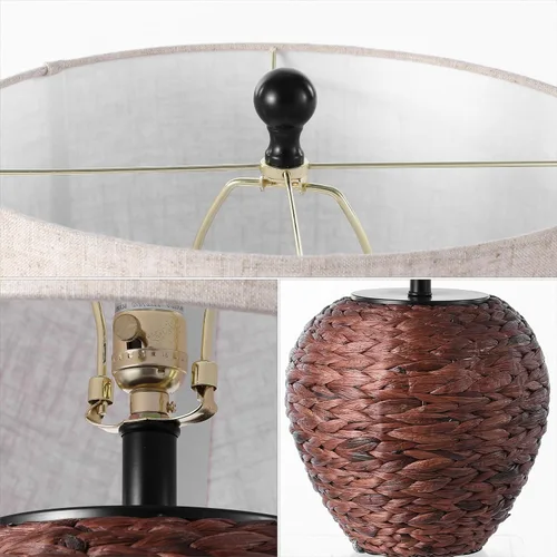 Vista 6 de JONATHAN Y JYL6501B Alaro 24.5" lámpara de mesa de estilo granja costera de jacinto de agua LED para recámara, sala de estar, oficina, marrón oscuro