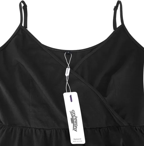 Vista 4 de STYLEWORD - Vestido informal de verano para mujer, diseño acampanado, con vuelo y floral, con cuello en V, tirantes delgados y bolsillos, unicolor