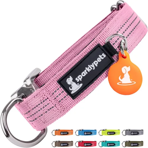 Vista 23 de Collar de perro extra pequeño con hebilla cromada de liberación rápida y soporte AirTag – Collares de razas pequeñas de primera calidad con rayas