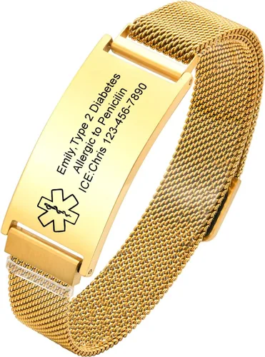 Vista 40 de VNOX Pulsera de identificación de alerta médica para hombres y mujeres, pulseras de alerta médica con grabado personalizado para mujeres y hombres