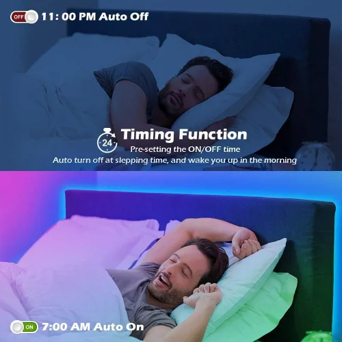 Vista 4 de Tira de luces LED inteligentes, con sincronización de música, 5050 RGB, luces que cambian de color, aplicación Bluetooth, control remoto por