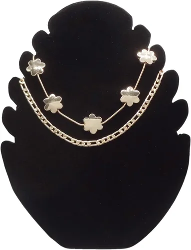 Vista 2 de Delicado collar chapado en oro en capas, cadena de serpiente, eslabones de perlas, clip de papel, cadena Figaro, flor de metal, colgante de sol
