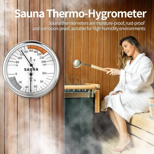 Vista 7 de Termómetro de sauna, termómetro de habitación interior, higrómetro 2 en 1 para baños de sauna, no requiere