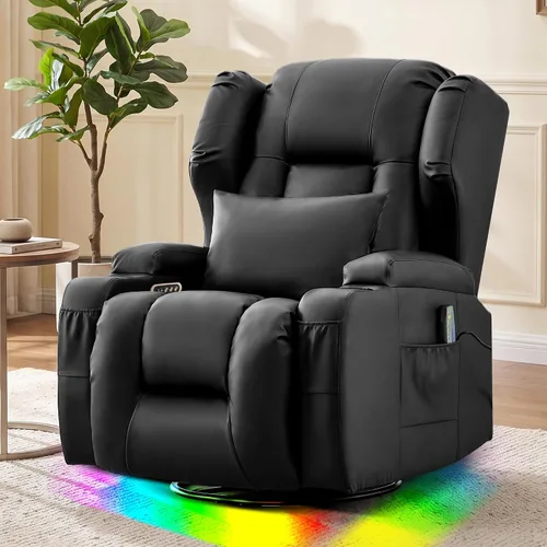 Vista 3 de URRED Silla reclinable giratoria eléctrica con masaje y calor, juego de 1 Negro