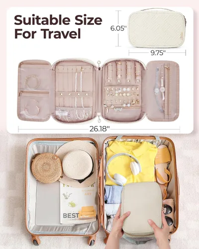 Vista 5 de BAGSMART Estuche de joyería de viaje, organizador de joyas para mujeres y niñas, con cremallera, bolsa de almacenamiento para rollos, collares