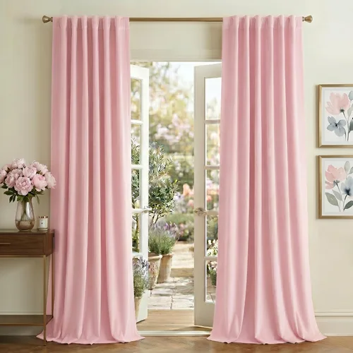 Vista 26 de NICETOWN Cortinas opacas de terciopelo rosa polvoriento de 96 pulgadas de largo, 2 paneles de oscurecimiento de la habitación, cortinas de 2-Rosa