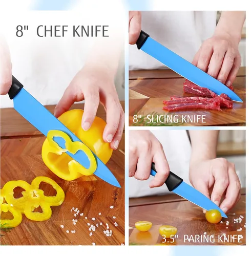 Vista 9 de hecef Juego de cuchillos de cocina de 13 piezas con bloque de madera para afilar integrado, juego de bloques de cuchillos de acero inoxidable