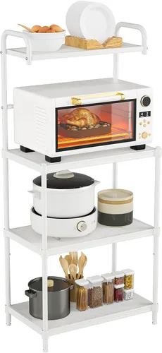 Vista 8 de MEDIMALL Estante para panaderos para cocina con almacenamiento, soporte de microondas de 4 niveles, estante de almacenamiento para carrito