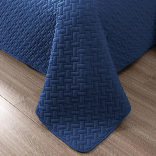 Vista 4 de EMME Juego de ropa de cama tamaño King, color azul marino, colcha suave y ligera prelavada, colcha de microfibra reversible acogedora de 3 piezas