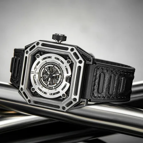 Vista 2 de OBLVLO Luxury Brand Cool Luminous Men Sport Watch Self-Wind Mechanical Automatic Watch Square Waterproof Rubber Watch AK