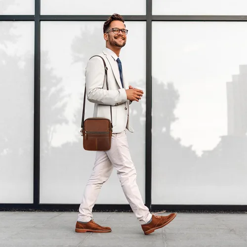 Vista 2 de BAIGIO Bolso cruzado de cuero genuino para hombre, bolso de hombro pequeño, maletín de mensajero de gran capacidad, bolsa de viaje