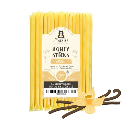 Vista 10 de The Honey Jar Palitos de miel con sabor a mora, pajitas de miel pura para el té, café o un placer saludable, una cucharadita de miel saborizada por