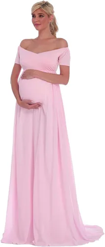 Vista 4 de ZIUMUDY Vestido de gasa de maternidad de manga corta con frente cruzado para fotografía de baby shower