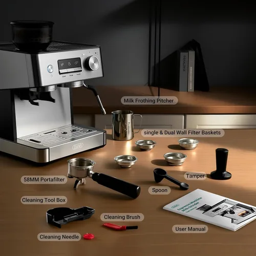 Vista 8 de Gevi Máquina de café expreso de 20 barras con molinillo integrado y espumador de leche, cafetera profesional para el hogar, capuchino, café