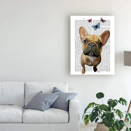 Vista 3 de Trademark Fine Art Bulldog francés marrón y mariposas de Fab Funky, 18x24