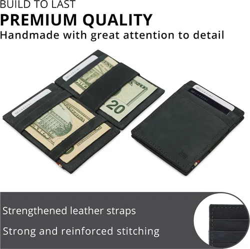 Vista 4 de Garzini Magic Wallet con ventana de identificación, cartera minimalista con tarjetero RFID, cartera de piel para 8 tarjetas