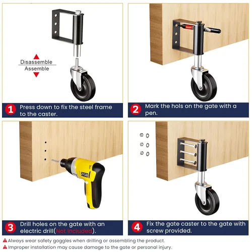 Vista 7 de Ronlap - Ruedas giratorias para puerta de madera con resorte cargadas, 220 libras, 4 pulgadas Heavy duty vertical track roller gate support wheel