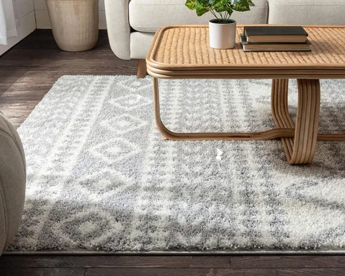 Vista 8 de Well Woven Madison Shag Cossima - Alfombra tribal marroquí gris de 5 pies 3 pulgadas x 7 pies 3 pulgadas, crema, 5 pies 3 pulgadas x 7 pies 3
