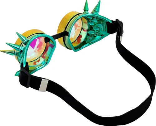 Vista 109 de Gafas de caleidoscopio retro con pinchos, gafas de cristal arcoíris steampunk estilo soldadura, gafas de cosplay punk