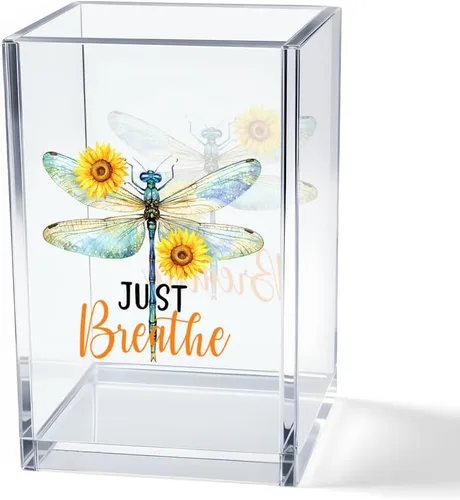 Vista 10 de Just breathe - Paquete de 2 portalápices cosméticos de acrílico tipo vaso, organizador de brochas de maquillaje inspirador Hope, regalos de fe