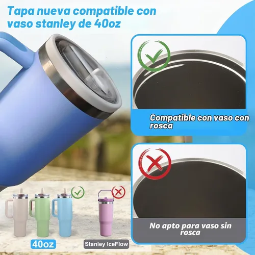 Vista 3 de 2 Pics - Tapa abatible con popote para vaso Stanley Quencher H2.0, a prueba de fugas, tapa superior, de repuesto, reutilizable, a prueba