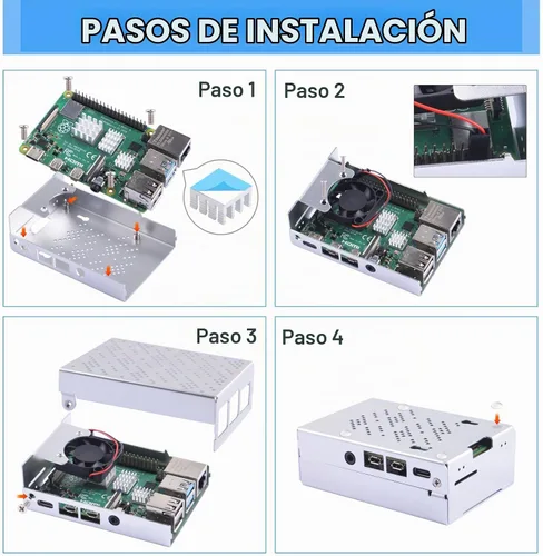 Vista 7 de GeeekPi Funda para Raspberry Pi 4, carcasa de aluminio con ventilador de refrigeración y disipadores de calor para Raspberry Pi 4 Modelo B